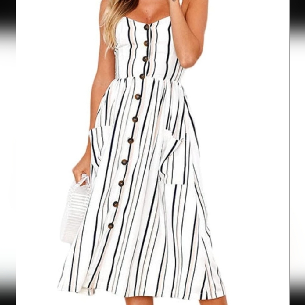 Striped Button-Down Dress - Picture 1 of 10